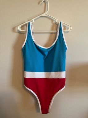 LainSnow Teal, White & Red Colorblock Scoop One-Piece Swimsuit